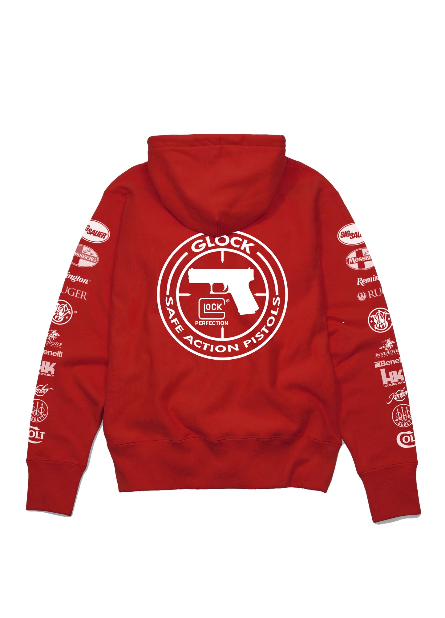 Gun Shop Sleeved Logos Hoodie Red